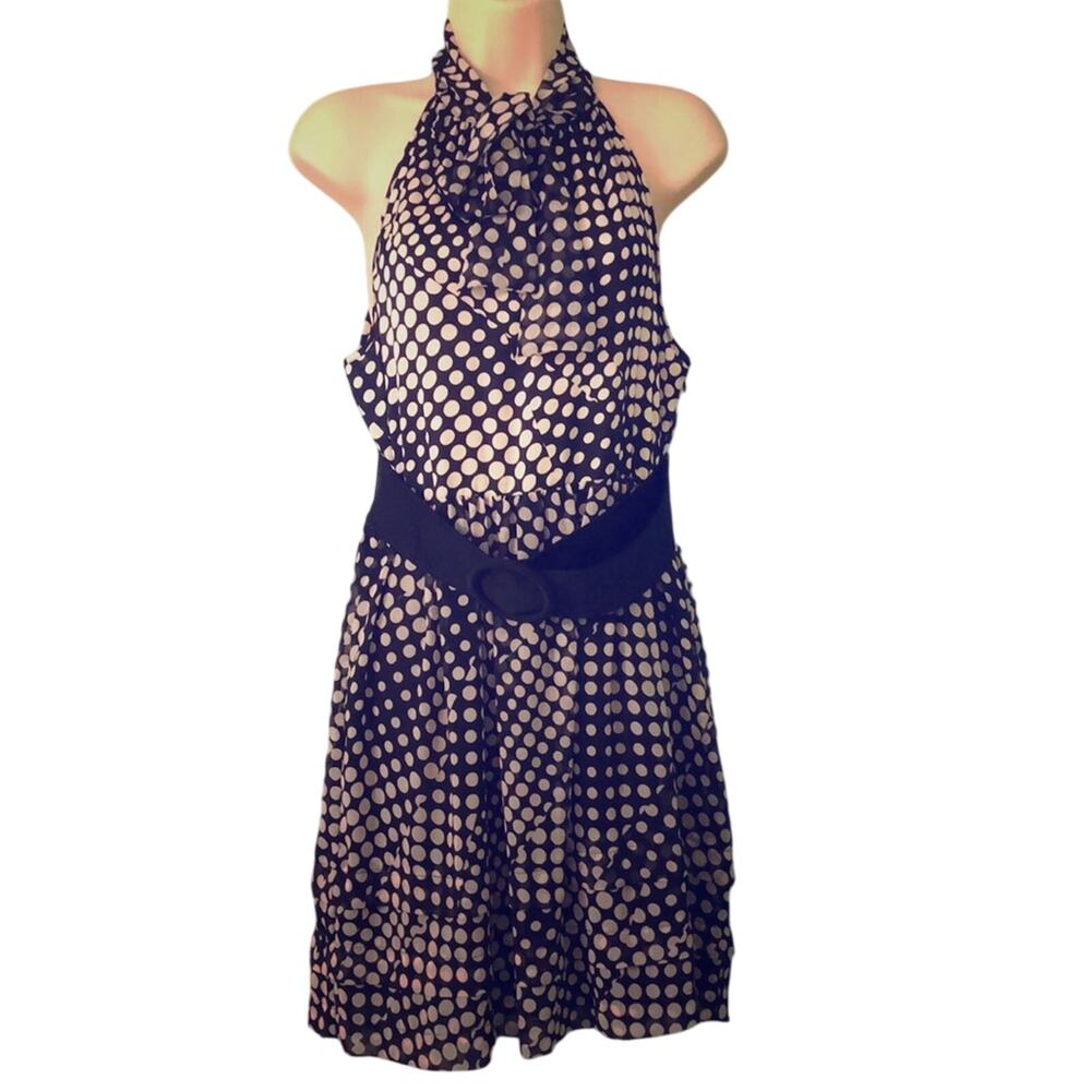 F21 Foreverr 21 Polka Dot Chiffon Dress NWT Size Large Neck Tie Belted